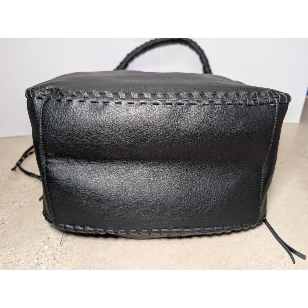 Big Buddha Black Vegan Leather Hobo Bag Whipstitch Tassels Braided Strap Boho - Picture 9 of 16